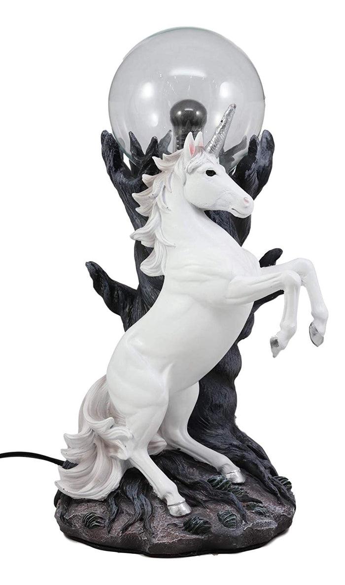 Ebros Gift Ebros Majestic Power Rearing White Unicorn Electrostatic Plasma Ball Lamp Statue