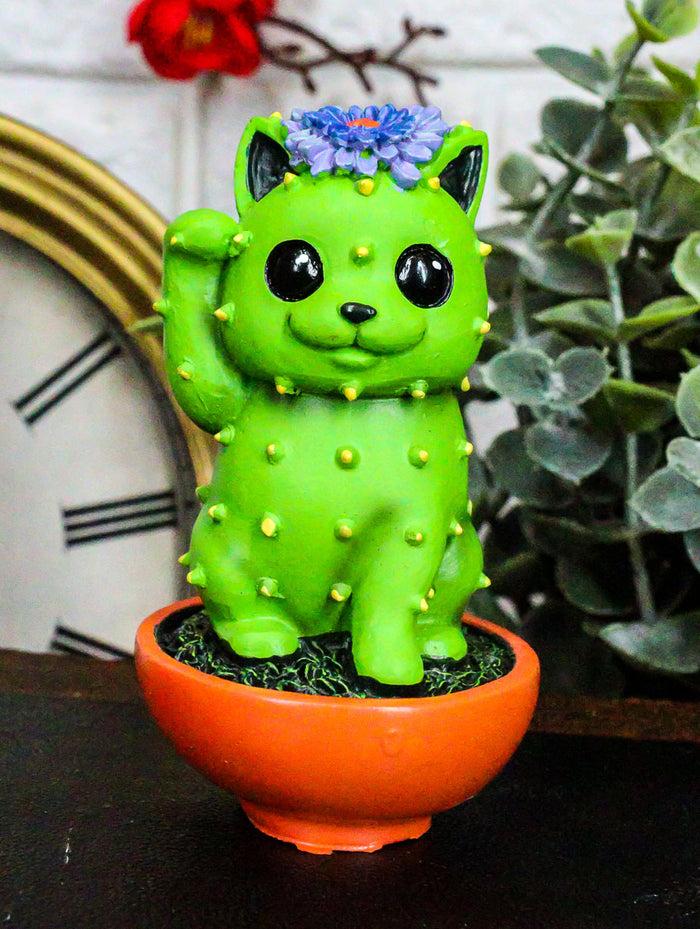 ebros gift Ebros Maneki Neko Kitty Cat Faux Succulent Cactus With Flower In A Pot Mini Figurine