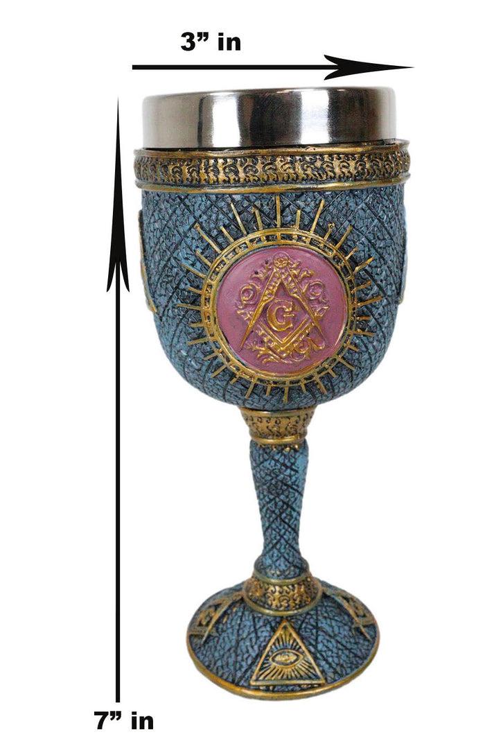 Ebros Gift Ebros Masonic Square And Compasses Wine Goblet 7" Height Stainless Steel Liner