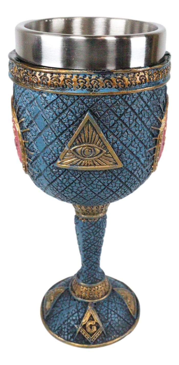 Ebros Gift Ebros Masonic Square And Compasses Wine Goblet 7" Height Stainless Steel Liner