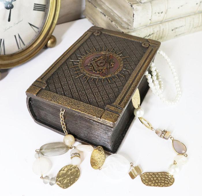ebros gift Ebros Masonic Symbol Freemasonry Square and Compasses Hinged Book Box 5.75"L