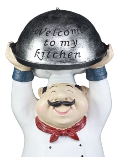 Ebros Gift Ebros Master Bistro Chef Holding Melting Dome Tray Welcome Figurine 14"Tall