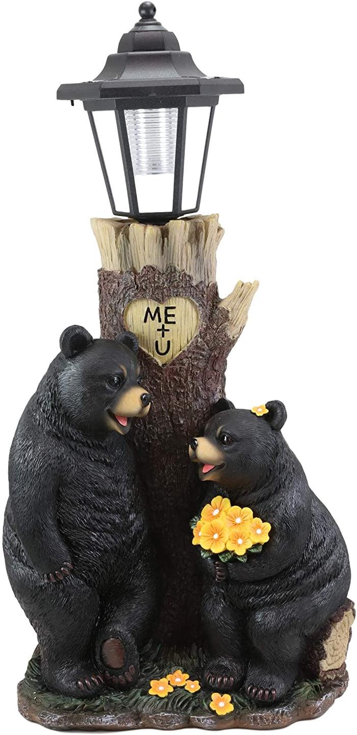 Ebros Gift Ebros Me + U Black Bear Couple Outpost Statue With Solar LED Light Lantern Decor