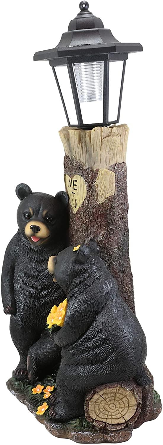 Ebros Gift Ebros Me + U Black Bear Couple Outpost Statue With Solar LED Light Lantern Decor