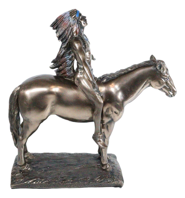 Ebros Gift Ebros Medicine Man With Eagle Feather Headdress On Horse Decorative Figurine 8"H
