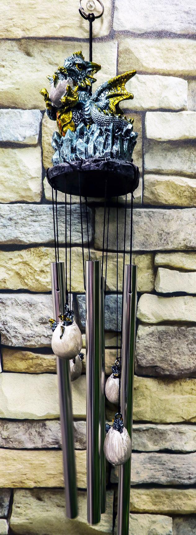 ebros gift Ebros Medieval Blue Dragon Egg Hatchling Standing On Crystal Rocks Wind Chime