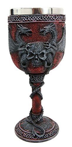 Ebros Gift Ebros Medieval Dual Dragon With Skull Crest Ossuary Goblet Wine Chalice 7oz Capacity