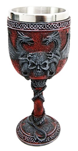 Ebros Gift Ebros Medieval Dual Dragon With Skull Crest Ossuary Goblet Wine Chalice 7oz Capacity