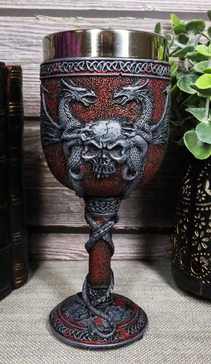 ebros gift Ebros Medieval Dual Dragon With Skull Crest Ossuary Goblet Wine Chalice 7oz Capacity