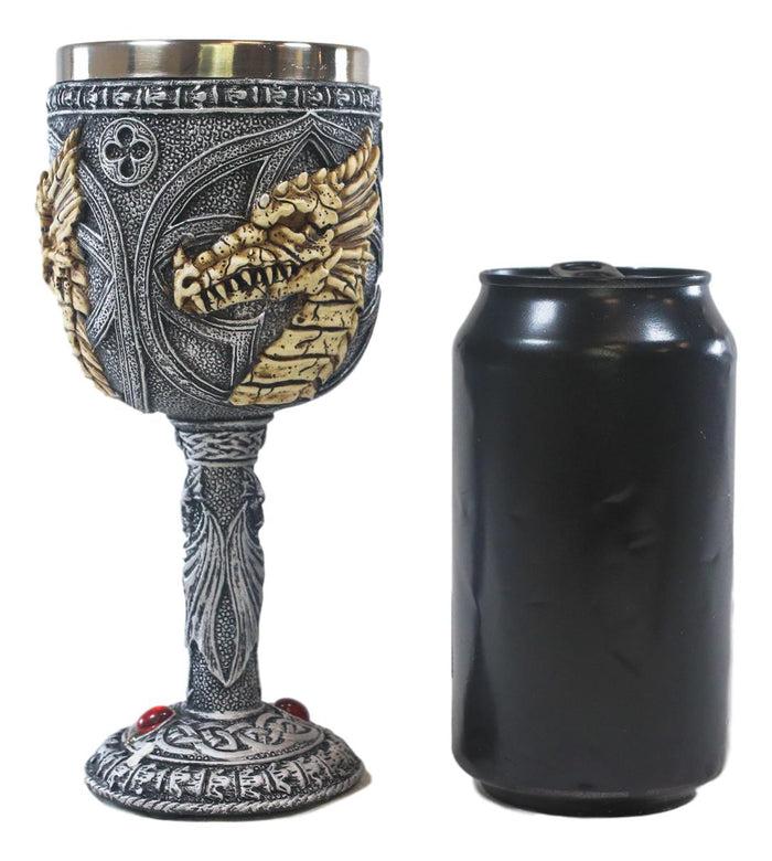 Ebros Gift Ebros Medieval Fantasy Rune Dragon Skeleton Fossil 5oz Wine Drink Goblet Chalice