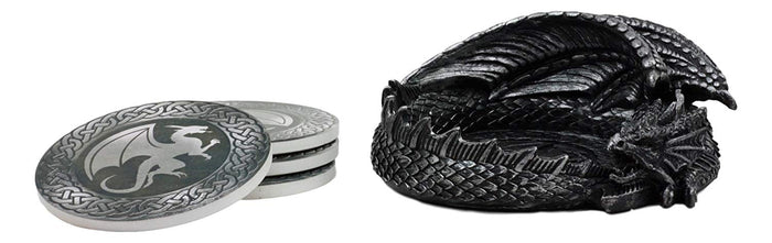 Ebros Gift Ebros Medieval Hour Of The Dragon Coaster Set 6.5"L Holder With Four Coasters