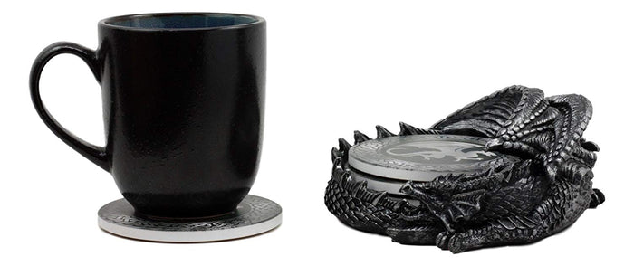 Ebros Gift Ebros Medieval Hour Of The Dragon Coaster Set 6.5"L Holder With Four Coasters