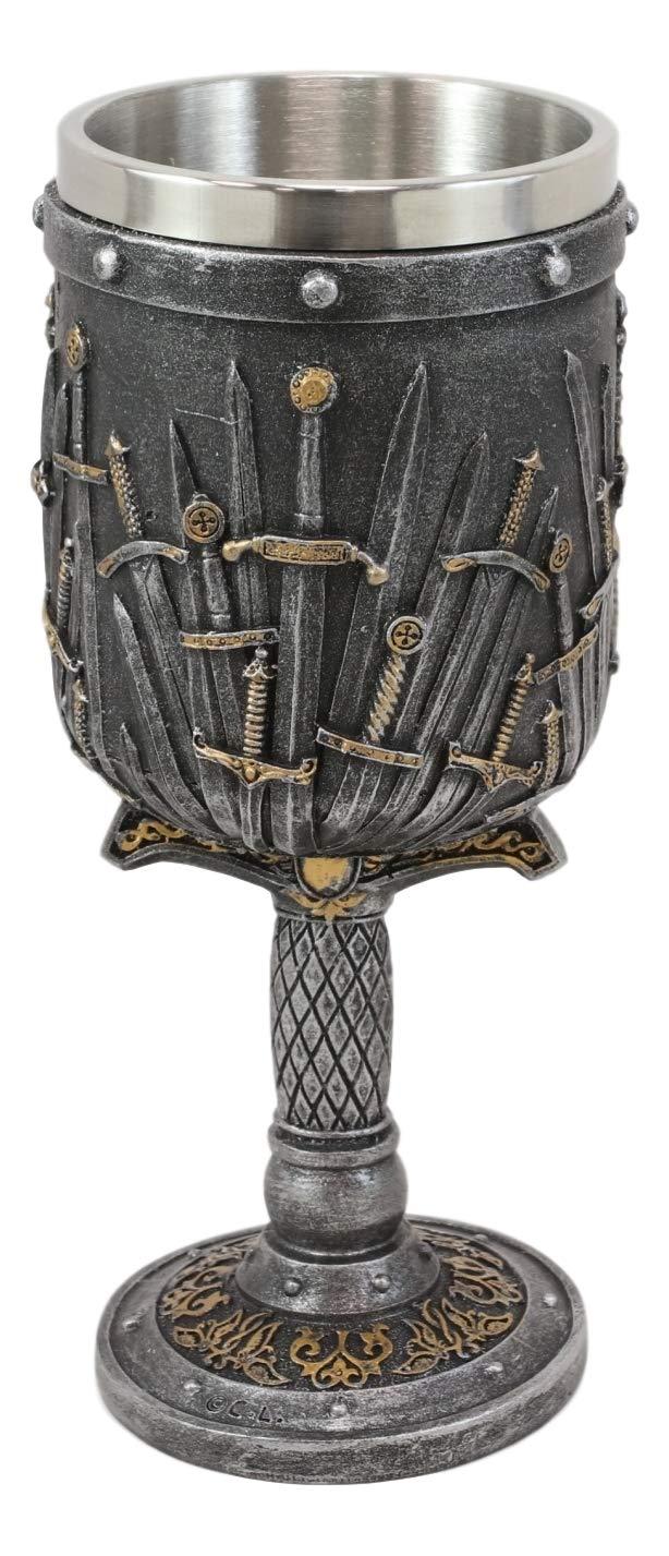 Ebros Gift Ebros Medieval Iron Throne Of Valyrian Steel Swords Armory Wine Goblet Chalice With Dragon Scales Sword Handle Stem 12oz Dungeons And Dragons Elixir Of Life GOT Themed Accessory Party Prop Decor