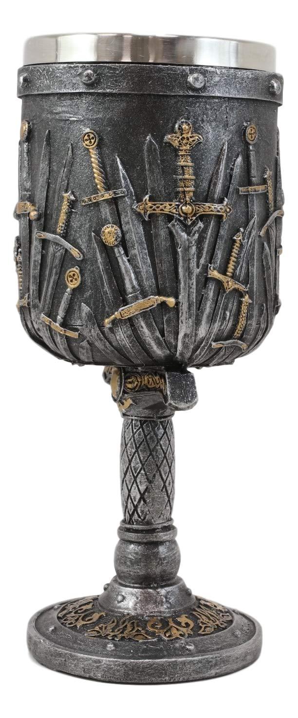 Ebros Gift Ebros Medieval Iron Throne Of Valyrian Steel Swords Armory Wine Goblet Chalice With Dragon Scales Sword Handle Stem 12oz Dungeons And Dragons Elixir Of Life GOT Themed Accessory Party Prop Decor