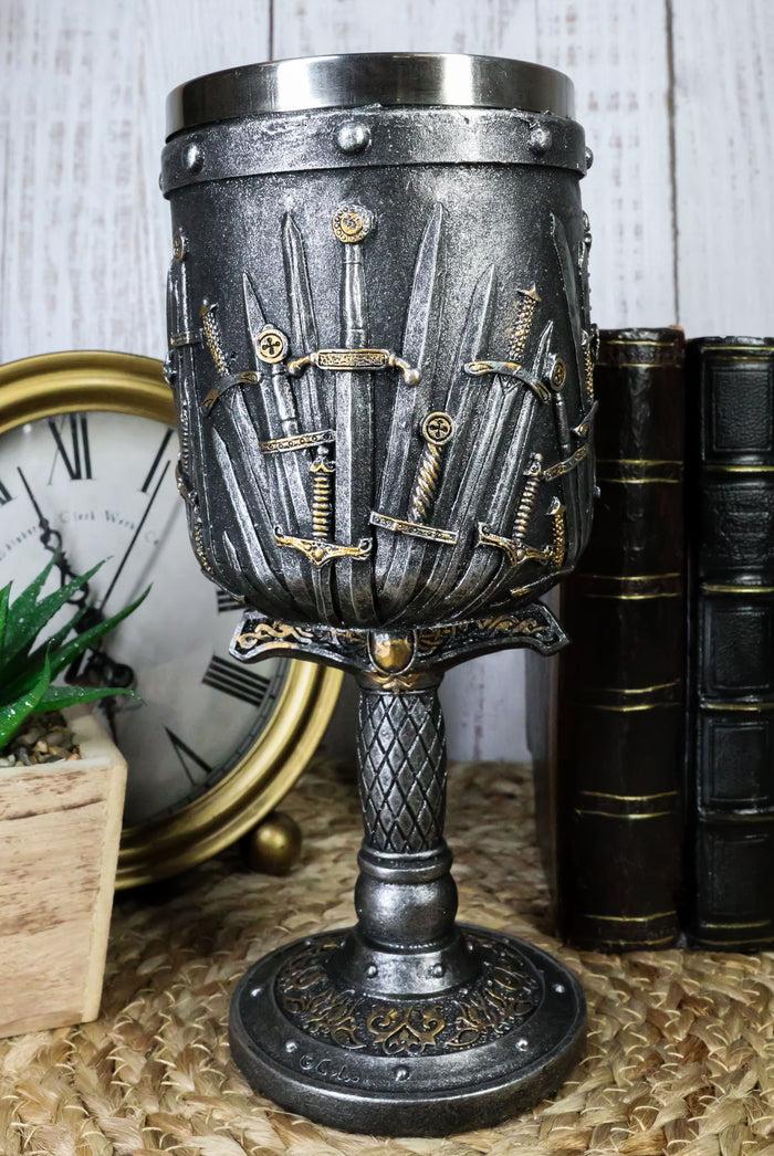 ebros gift Ebros Medieval Iron Throne Of Valyrian Steel Swords Armory Wine Goblet Chalice With Dragon Scales Sword Handle Stem 12oz Dungeons And Dragons Elixir Of Life GOT Themed Accessory Party Prop Decor