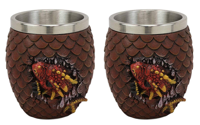 ebros gift Ebros Medieval Khaleesi's Dragon Colorful Scale Egg With Hatching Wyrmling Small Drink Cup 3.75" High Fantasy GOT Themed Dungeons And Dragons Drinking Party Prop Cups (Set of 2 Red)