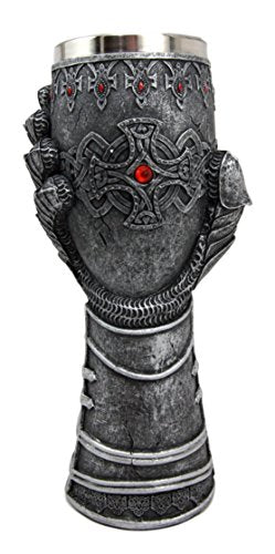 Ebros Gift Ebros Medieval Knight Of Chivalry Gauntlet 9.5"H 8oz Wine Drink Goblet Chalice Cup