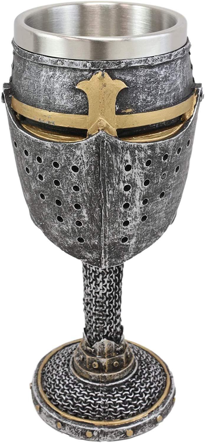 Ebros Gift Ebros Medieval Knight Of The Cross Suit Of Armor Helm 7"H Wine Goblet Chalice