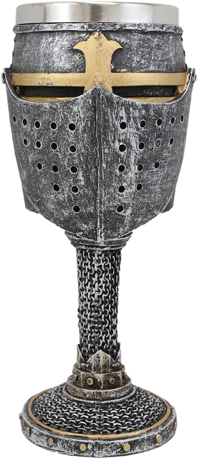 Ebros Gift Ebros Medieval Knight Of The Cross Suit Of Armor Helm 7"H Wine Goblet Chalice