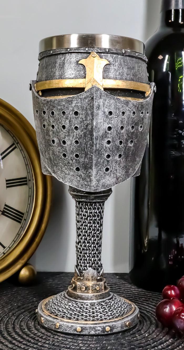ebros gift Ebros Medieval Knight Of The Cross Suit of Armor Helm 7"H Wine Goblet Chalice