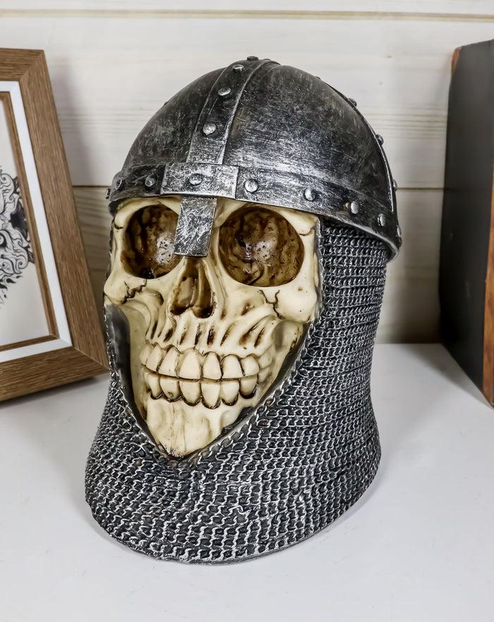 ebros gift Ebros Medieval Knight Skull with Helmet and Head Coif Statue 6" Long Figurine