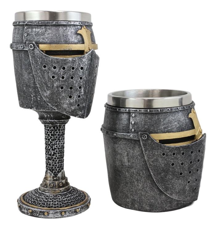 Ebros Gift Ebros Medieval Knight Suit Of Armor Helm Drinkware Set Of 2 Wine Goblet And Mug