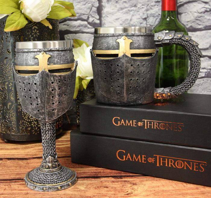 ebros gift Ebros Medieval Knight Suit of Armor Helm Drinkware Set of 2 Wine Goblet And Mug