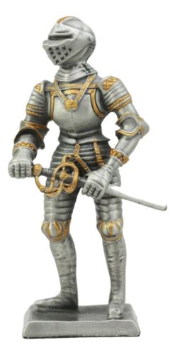 Ebros Gift Ebros Medieval Pewter English Knight Drawing Sword Statue 4"H Medieval Suit Of Armor