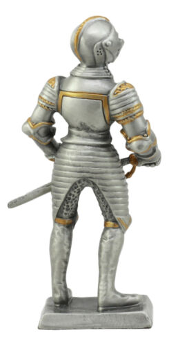 Ebros Gift Ebros Medieval Pewter English Knight Drawing Sword Statue 4"H Medieval Suit Of Armor