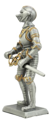 Ebros Gift Ebros Medieval Pewter English Knight Drawing Sword Statue 4"H Medieval Suit Of Armor