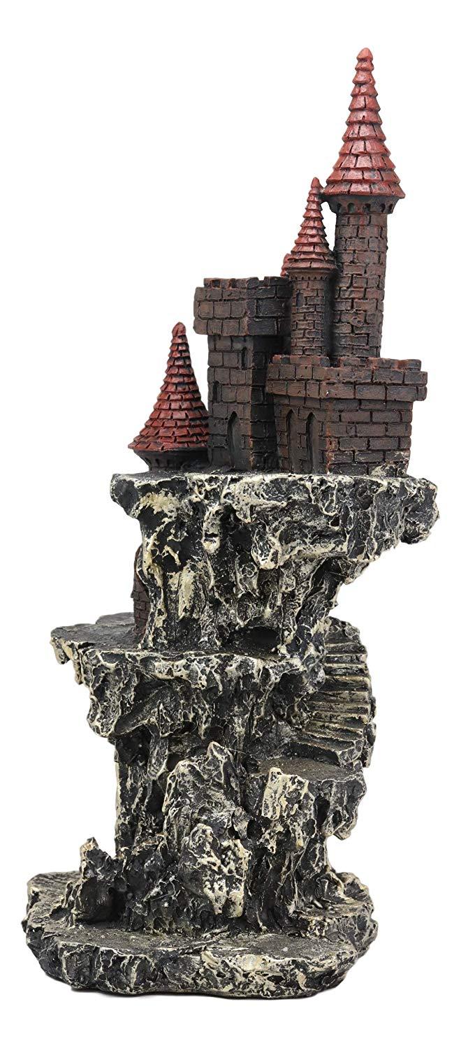 Ebros Gift Ebros Medieval Renaissance Castle Tower Fortress By Rocky Cliff Display Stand Statue With Color Changing LED Night Light 13.25" Tall For Miniature Dragons Decorative Figurine