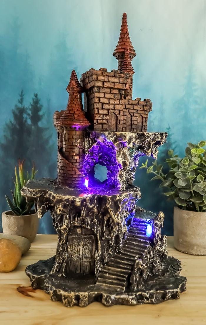 ebros gift Ebros Medieval Renaissance Castle Tower Fortress by Rocky Cliff Display Stand Statue with Color Changing LED Night Light 13.25" Tall for Miniature Dragons Decorative Figurine