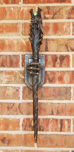 ebros gift Ebros Medieval Renaissance Dungeon Dragon Head Scepter Orb Torch 23.5" Long with Color Changing LED Light and Wall Mounted Dragon Claws Holder Wizards and Dragons Sorcery