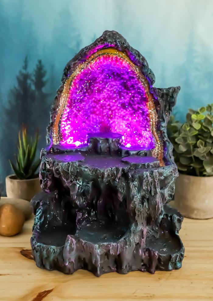 ebros gift Ebros Medieval Renaissance Faux Crystal Cave Rock Geode with Color Changing LED Night Light Display Stand Statue 10.5" Tall for Miniature Dragons Decorative Figurine Housing Fantasy Sculptures