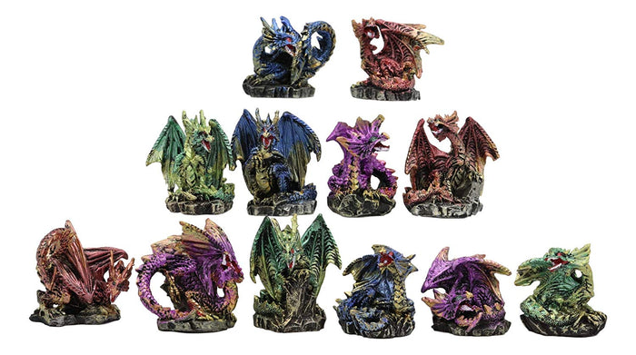 Ebros Gift Ebros Medieval Renaissance Set Of 12 Miniature Dragon In Different Poses Fantasy Dungeons And Dragons Mini Scale 2" Tall Decorative Sculptures