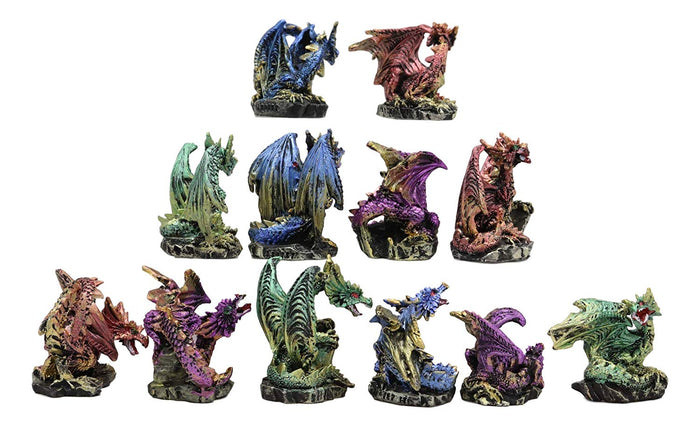 Ebros Gift Ebros Medieval Renaissance Set Of 12 Miniature Dragon In Different Poses Fantasy Dungeons And Dragons Mini Scale 2" Tall Decorative Sculptures