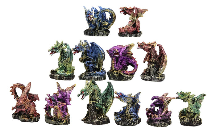 Ebros Gift Ebros Medieval Renaissance Set Of 12 Miniature Dragon In Different Poses Fantasy Dungeons And Dragons Mini Scale 2" Tall Decorative Sculptures
