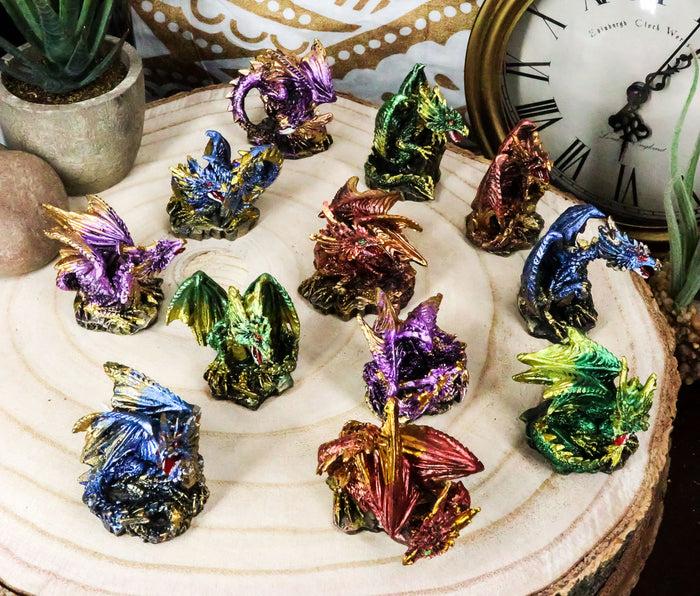 ebros gift Ebros Medieval Renaissance Set of 12 Miniature Dragon in Different Poses Fantasy Dungeons and Dragons Mini Scale 2" Tall Decorative Sculptures