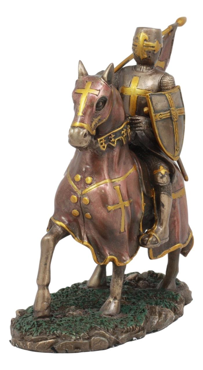 Ebros Gift Ebros Medieval Suit Of Armor Crusader Knight With Rally Flag On Cavalry Horse Statue 6.75" Long Renaissance Knighthood Collectible Decor Figurine As Gifts For Men Boys Old World Kingdom Decore