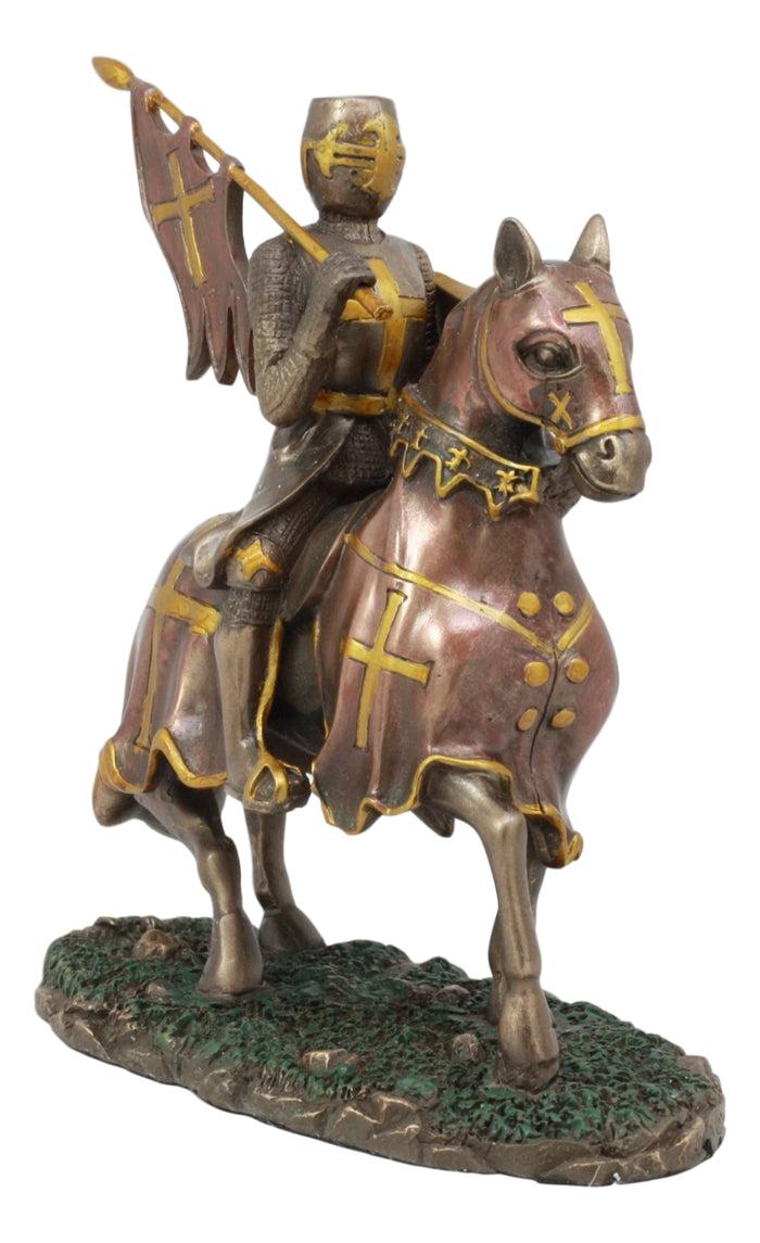 Ebros Gift Ebros Medieval Suit Of Armor Crusader Knight With Rally Flag On Cavalry Horse Statue 6.75" Long Renaissance Knighthood Collectible Decor Figurine As Gifts For Men Boys Old World Kingdom Decore