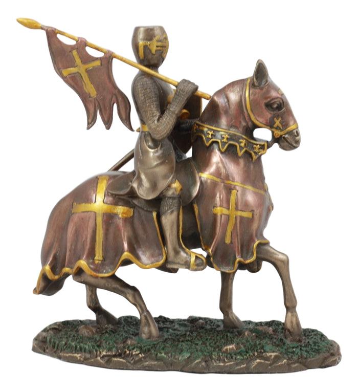 ebros gift Ebros Medieval Suit of Armor Crusader Knight with Rally Flag On Cavalry Horse Statue 6.75" Long Renaissance Knighthood Collectible Decor Figurine As Gifts for Men Boys Old World Kingdom Decore
