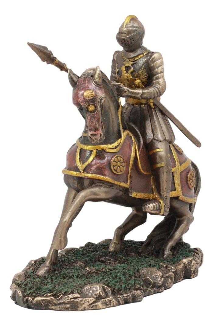 Ebros Gift Ebros Medieval Suit Of Armor French Knight With Spear Charging On Cavalry Horse Statue 7.25" Long Renaissance Knighthood Collectible Decor Figurine