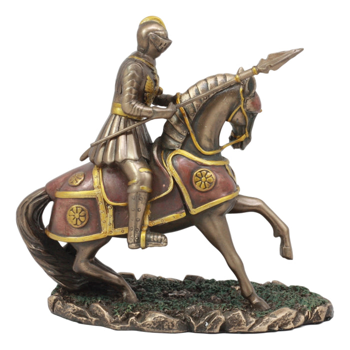Ebros Gift Ebros Medieval Suit Of Armor French Knight With Spear Charging On Cavalry Horse Statue 7.25" Long Renaissance Knighthood Collectible Decor Figurine