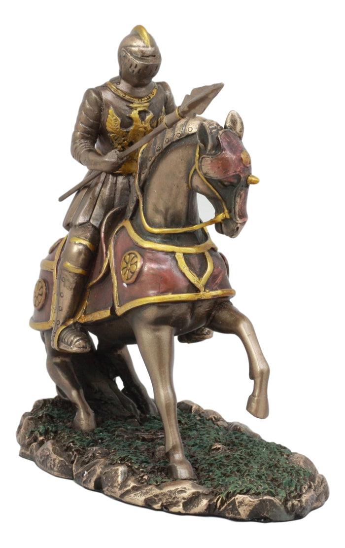 ebros gift Ebros Medieval Suit of Armor French Knight with Spear Charging On Cavalry Horse Statue 7.25" Long Renaissance Knighthood Collectible Decor Figurine