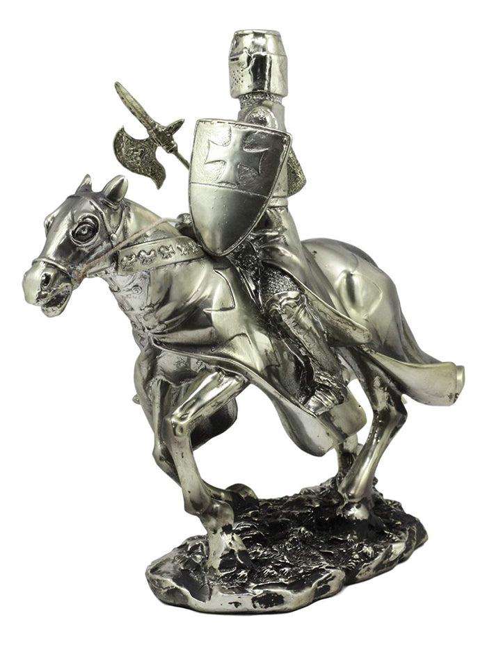 Ebros Gift Ebros Medieval Suit Of Armor Knight With Poleaxe On Cavalry Horse Statue 9" Long Medieval Warfare Heavy Cavalry Champion With Pollaxe Decorative Figurine