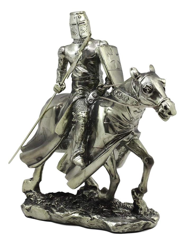 Ebros Gift Ebros Medieval Suit Of Armor Knight With Poleaxe On Cavalry Horse Statue 9" Long Medieval Warfare Heavy Cavalry Champion With Pollaxe Decorative Figurine