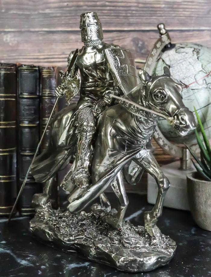 ebros gift Ebros Medieval Suit of Armor Knight With Poleaxe On Cavalry Horse Statue 9" Long Medieval Warfare Heavy Cavalry Champion With Pollaxe Decorative Figurine