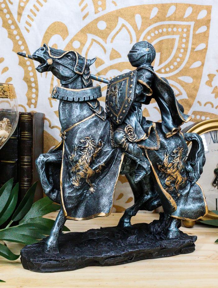 ebros gift Ebros Medieval Tournament Jousting Suit Of Armor Knight Charging On Cavalry Horse Statue 11" Tall Renaissance Knighthood Collectible Decor