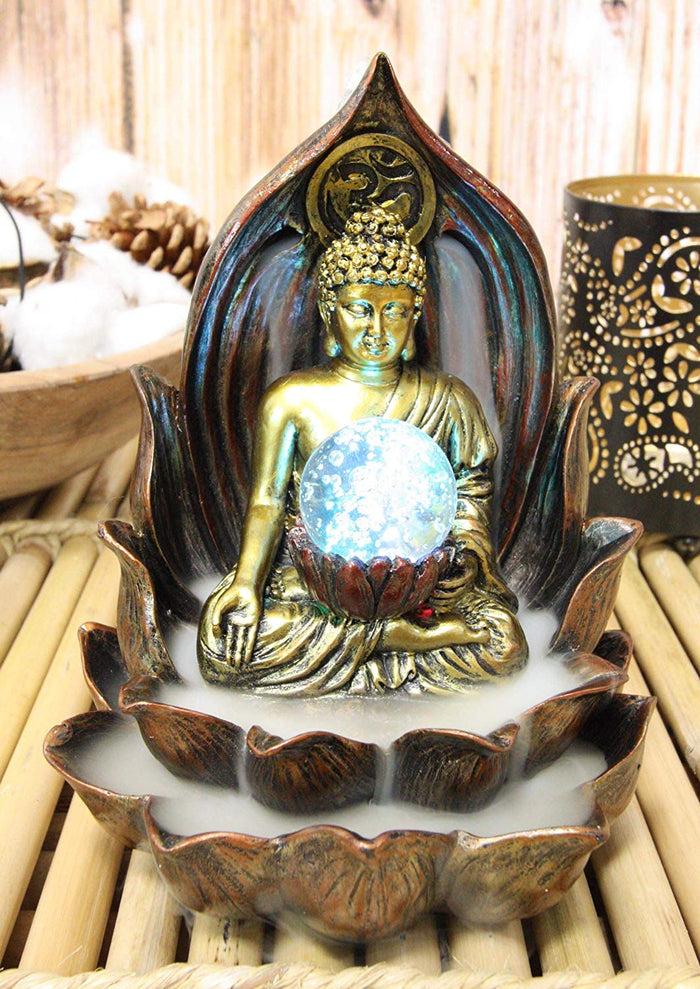 Ebros Gift Ebros Meditating Buddha Amitabha Backflow Incense Burner With LED Globe Light