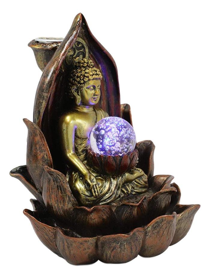 Ebros Gift Ebros Meditating Buddha Amitabha Backflow Incense Burner With LED Globe Light